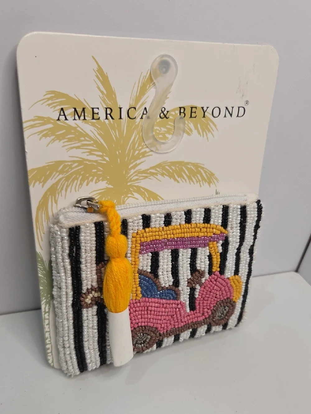 🤍▪️America  & Beyond ▪️Beaded Pink Golf Cart Beaded Coin Pouch